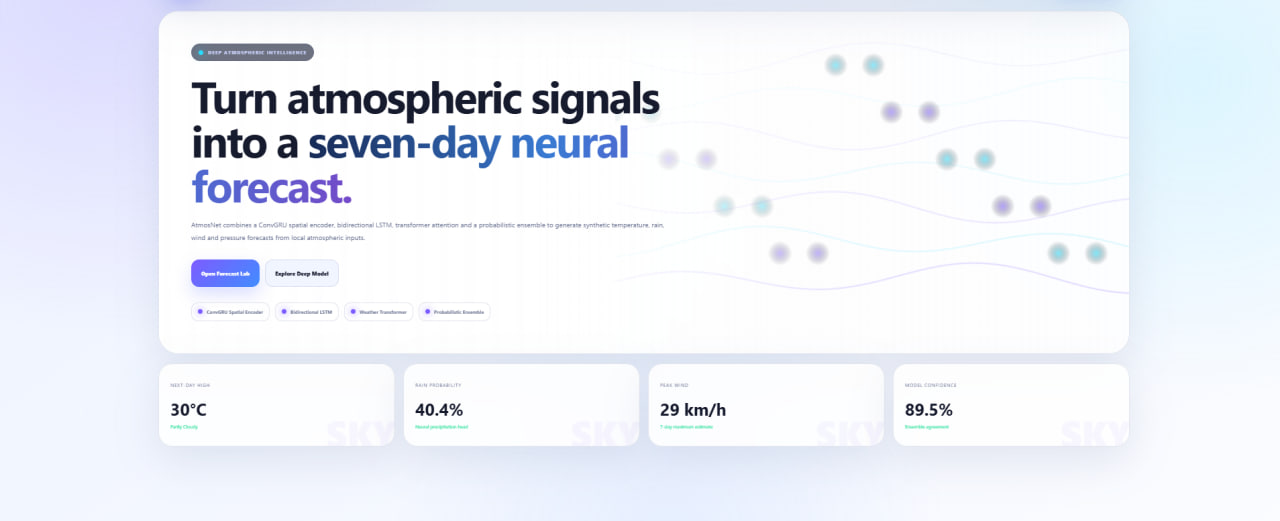 AtmosNet AI - نظام الذكاء الاصطناعي للتنبؤ بالطقس والمحاكاة الجوية