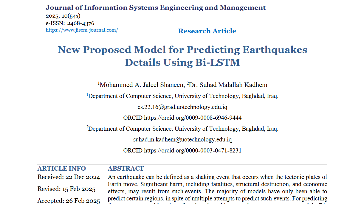 نموذج مقترح جديد للتنبؤ بتفاصيل الزلازل باستخدام شبكات Bi-LSTM