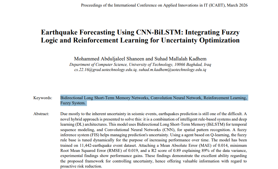 التنبؤ بالزلازل باستخدام شبكات CNN-BiLSTM: دمج المنطق الضبابي والتعلم المعزز لتحسين إدارة عدم اليقين